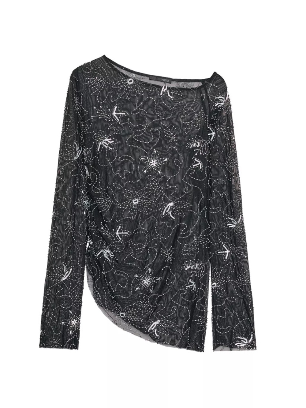 Zara DRAPED EMBROIDERED BEADED TULLE TOP